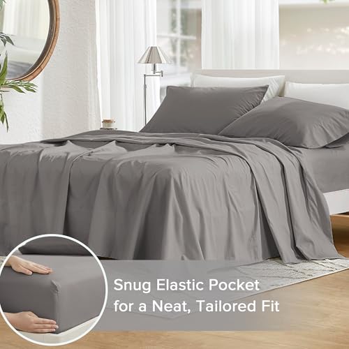 Comfort Spaces 100% Cotton Sheets Queen, Breathable, Ultra Soft Cotton Sheets, Naturally Cool Cotton Bed Sheets with 14" Elastic Pocket Fits up to 16" Mattress, All Season Sheet Set, Dark Gray 4 Piece