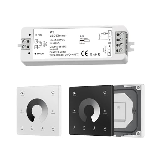 Variateur LED 12V 24V 1 canal avec télécommande 4 zones et interrupteur tactile
