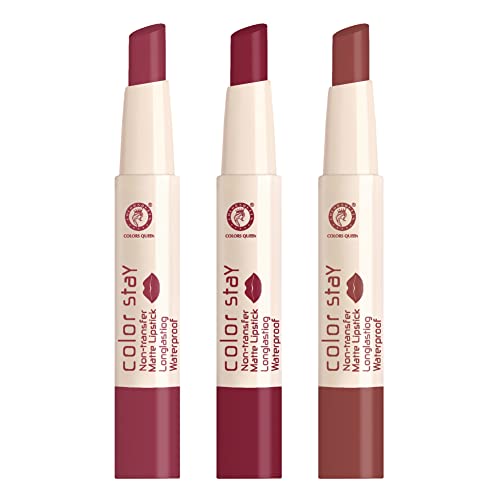 Colors Queen Color Stay Matte Lipstick Combo Set of 3 | Weightless Matte Finish with Smooth Application | Transfer Proof, Smudge Proof & Waterproof | Long Lasting Lipstick for Women (Rouge, Bright Sexy Red)