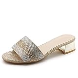  Angkorly - Damen Schuhe Schuh-Mule Sandalen - Abend - Ehe Zeremonie - Schick - Strass Diamant - Strass Glitz - Glitz Blockabsatz 3.5 cm - Gold R-255 T 39