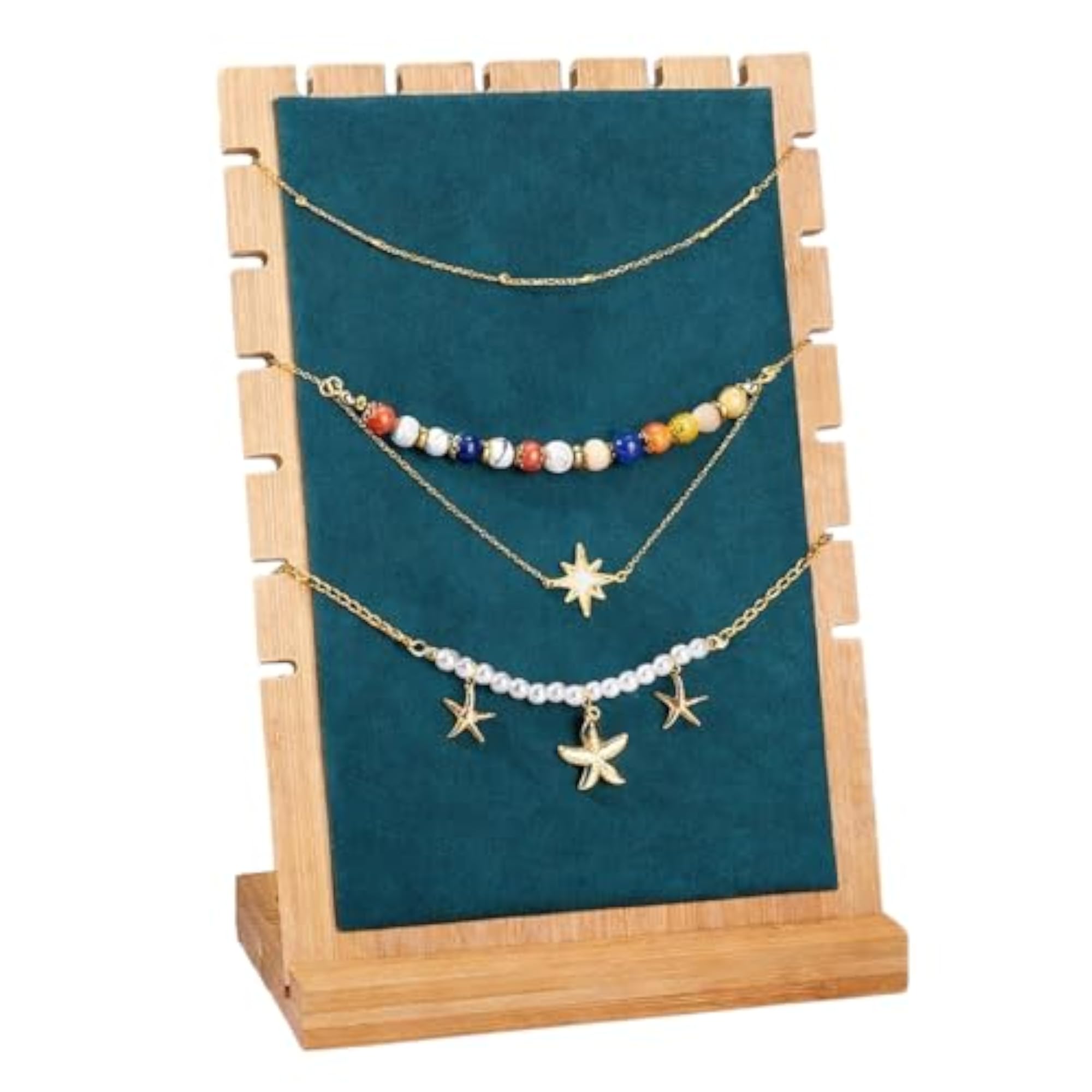 Bamboo Necklace Display Stand with Fabric Panel