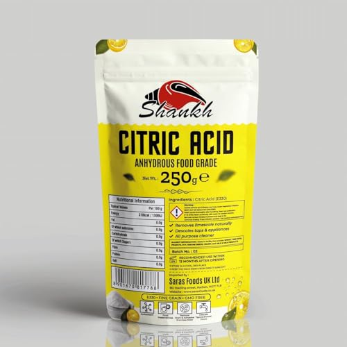 Shankh Citric Acid 250g (Anhydrous Food Grade) Natural Preservative for Cooking Baking & Drinks | Multi-Purpose Cleaner Descaler Rust Remover & Bath Bomb Ingredient
