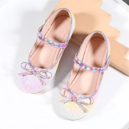 Girls Mary Jane Shoes Flat Princess Shoes Bowknot Pearl Children Soft Sole Leather Shoes Wedding Party Dress Shoes (Pink, 11 Little Child)2