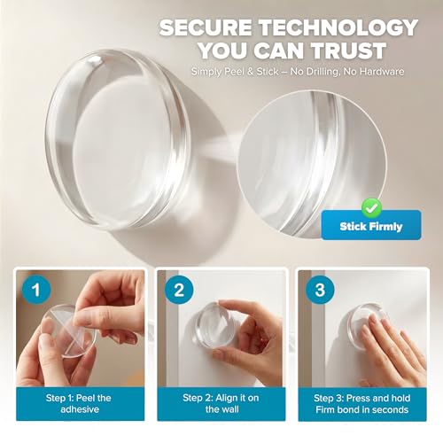 Image of STRONGEST HOME Door Stoppers (Medium) 2 inch - Door Stop for Wall with Strong Back Adhesive - Quiet and Shock Absorbent Silicone Wall Protectors from Door Knobs - Protects Every Surface - (Clear | 10 PCS)