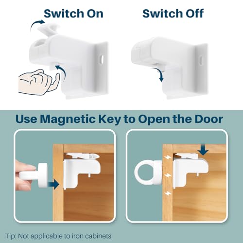 Inaya Magnetic Cabinet Locks for Baby Proofing, 6 Locks & 1 Key, Child Proof Magnet Locks for Cabinets & Drawers with Invisible Design, 3M Adhesive for Easy Installation - No Drill & Tools Needed - Thumbnail 4