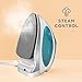 Sunbeam Travel Steam Iron, 1080 Watt, Dual Voltage 120/240, Compact Size, Portable, Non-Stick Soleplate, Soft Touch Handle, Horizontal or Vertical Use, Travel Bag, White and Teal