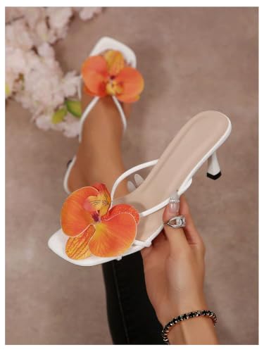 Image of MakeMeChic Women's Flower Kitten Heels Floral Summer Beach Sandals