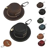 Mini Leather Coin Purse with Cowboy Hat Shape, Retro Topper Shape Coin Purse, Men's Pocket with Keychain Fashionable Keychain Wallet, Travel Coin Pocket (Brown + Black)