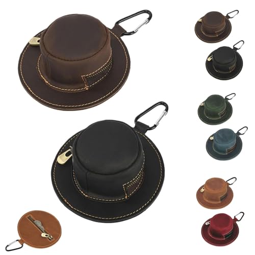 Mini Leather Coin Purse with Cowboy Hat Shape, Retro Topper Shape Coin Purse, Men's Pocket with Keychain Fashionable Keychain Wallet, Travel Coin Pocket (Brown + Black)
