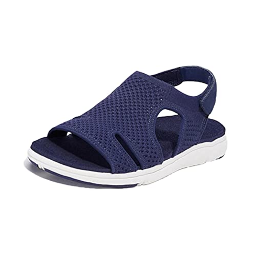 Women's Soft Comfortable Sandals- Mesh Upper Breathable Sandals Adjustable Cross-Strap Design Open Toe Non-Slip Super Soft Rubber Outsole Sandals for Walking, Outdoors Navy