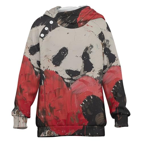 Panda HeartChildren's Raglan Sleeve Hoodie, Suitable for Home And Outdoor Use12-13Y
