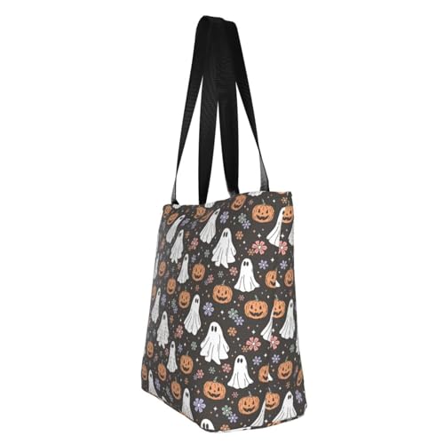 Halloween Ghost Pumpkin Head Flower Bags Shoulder Tote Bag Large Handbags for Women Suitable for Travel 13 Inches3