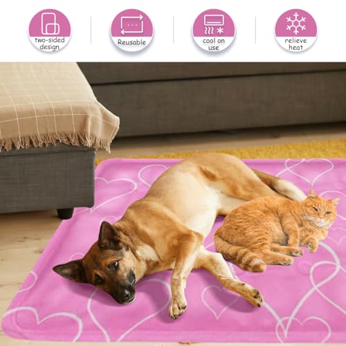 Kühlmatte Hund,60x50cm Kühlmatte Katze Rosa,Kühldecke Hund mit Selbstkühlend Ungiftiges Gel,Kühlmatte für Hunde&Kühldecke Katze Wasserdicht Reißfest Faltbare,Katzen Kühlmatte für Katzen und Hunde