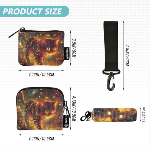 Burgundy Gold Cat Women's Dual Wallets Business Card Cases Thin Flat Identity Card Protector with Zipper Pocket for Lady 2 Pcs monedero y tarjetero para Mujer4