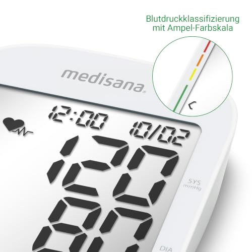 medisana BU 535 Voice Oberarm-Blutdruckmessgerät mit Sprachausgabe, Blutdruck- und Pulsmesser mit Speicherfunktion, Ampel-Skala, Blutdruckmanschette mit Anzeige eines unregelmäßigen Herzschlags