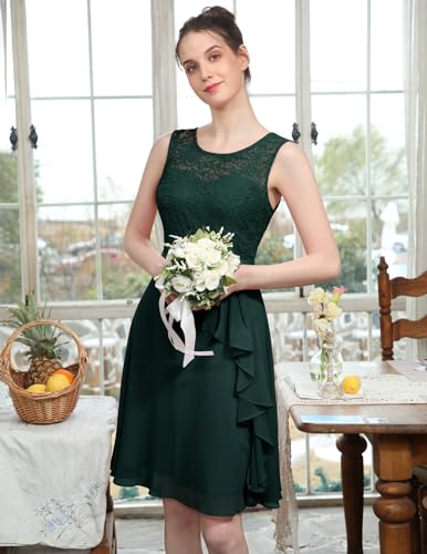 Image of BeryLove Womens Boat Neck A Line Sleeveless Lace Formal Homecoming Dress | Short Dress With Ruffle Hem, Sparkly Design Ideal For Wedding Guest,Bridesmaid Cocktail Prom & Evening Party Events
