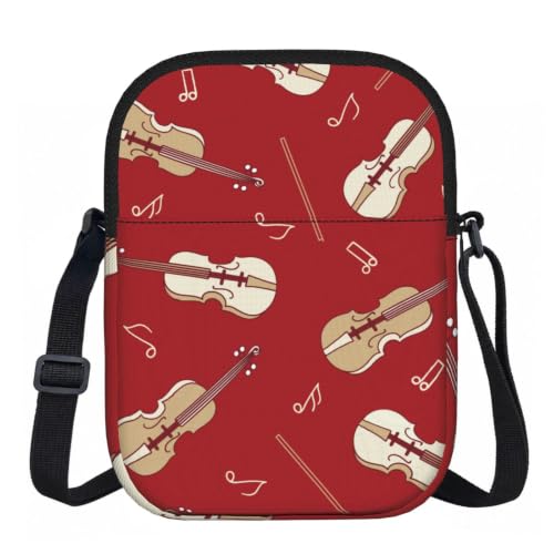 DOPKLNA Música Violín Nota Roja, Bolsos cruzados con cremallera, bolsos de hombro informales para mujeres y hombres.