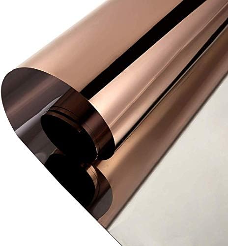 One Way Window Film Daytime Pravicy Window Film Mirror Effect Reflective Self-Adhesive Decorative Heat Control Anti UV Window Tint Film for Home and Office Brown&Silver 2Mil 17.7 Inch x 6.5 Feet
