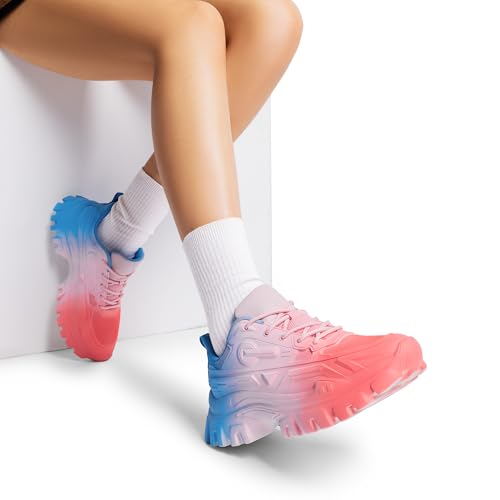 DREAM PAIRS Women Chunky Fashion Sneakers Platform Bold Lace-Up Comfortable Sneakers,Size 6,Rainbow,SDFN2368W