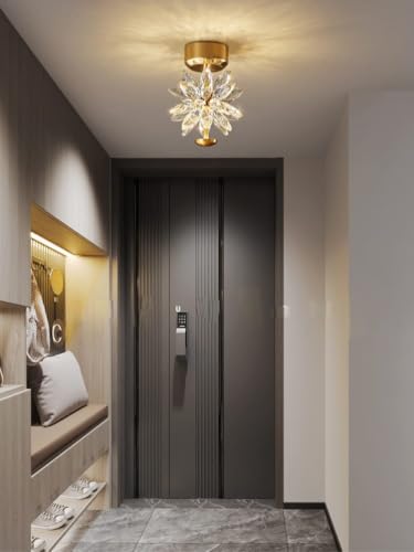 Image of Glowave Modern Gold Finish Luxury Crystal Flower LED Bedside Pendant Hanging Light Ceiling Lamp Light Fixture - Trichromatic | Warm White, White, Natural White | (844-1P Flower)