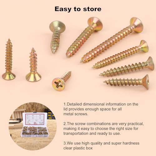 Schrauben Set, 360 Stück Holzschrauben, Selbstschneidende Schrauben mit Senkkopf, Senkkopf Schrauben Set mit Aufbewahrungsbox für DIY-Projekt, Reparatur