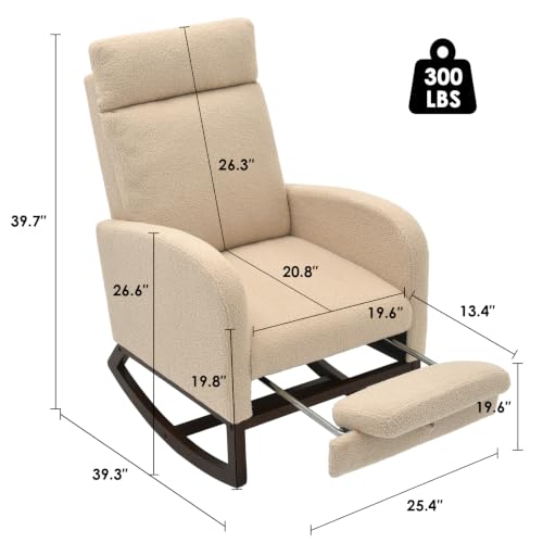 Image of Teddy Nursery Rocking Chair, High Back Glider with Footrest, Apricot