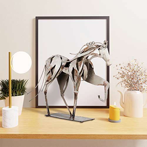 Sunblogs Art Handmade Metal Horse Statue Decor - 100% Handcrafted & Hand-Painted Sculpture, Unique Rustic Figurine For Home, Office, Desk Decoration (White) #TOP4