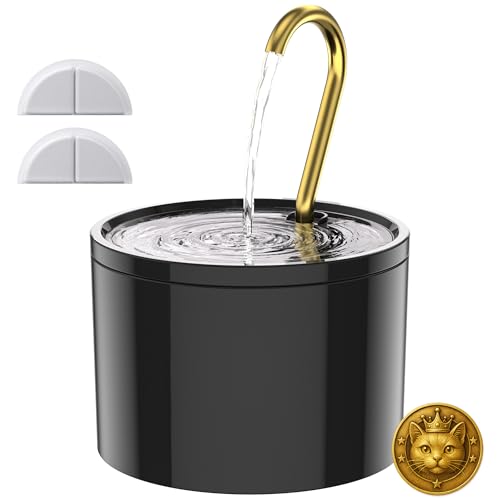 Kittyspout Fuente de Agua en Cerámica con Bomba Ultra Silenciosa, 1.2L, Incluye 2 Filtros de Regalo, Ideal para Gatos y Perros Pequeños (Negro)