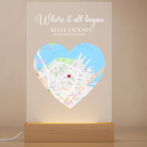 Where It All Began – Custom Street Map Plaque | Personalized Couple Gift with Names & Coordinates | Romantic LED Night Light Decor | Unique Love Keepsake for Him or Her