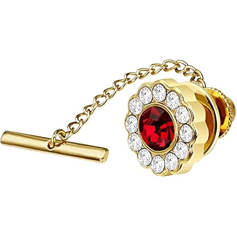 AMITER Mens Crystal Tie Tack with Chain Cover