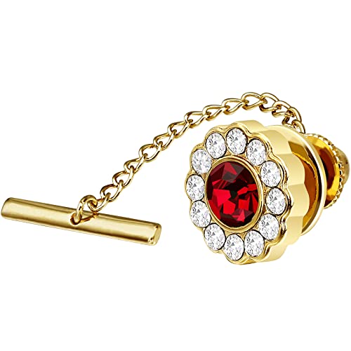 AMITER Crystal/Pearl Tie Tack with Chain, Gold Mens Tie Pin Necktie Pins Lapel Pin for Wedding Birthday Anniversary Party