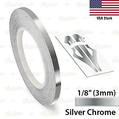 Decal Tape Vinyl Sticker For Vehicle Bodies & Parts Silver Chrome 1/8" Pin Stripe 32 Ft Length For Cars Bumpers Models Helmets Motorcycles Dashboards Bodyworks #TOP1