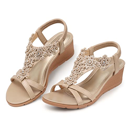 TEMOFON Women's Low Wedge Heels Summer Dressy Platform Sandals Elastic Ankle Strap Open Toe Flower Shoes - Image 7