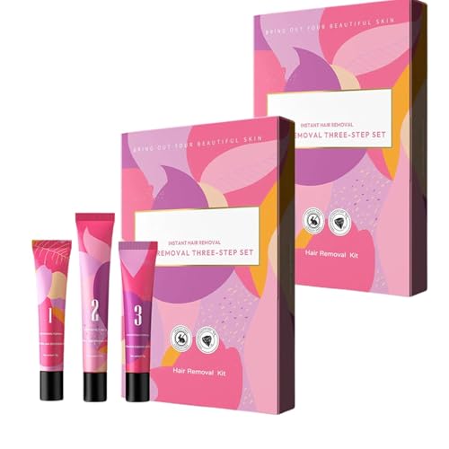 2 Pack Hair Remover Cream for Face - 1-3 Steps Care Kit Gentle Painless Hair Removal Kit, Upper Lip Remover, Depilatory Cream, Moisturizing Formula, Tightness and Leaves Skin Comfortable