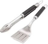 Weber Premium Grill Tool Set - Large, 2-piece made of stainless steel, consisting of grill tongs and turner (each 46cm), with practical handles, dishwasher safe - Silver (6763) - 1