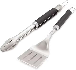 Weber Premium Grillbesteck - Groß, 2-teilig aus Edelstahl, bestehend aus Grillzange und Wender (je 46cm), mit praktischen Henkeln, spülmaschinenfest - Silber (6763)