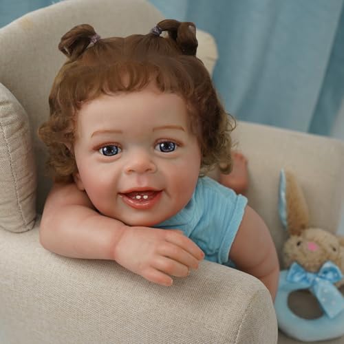 Bebê Reborn Silicone de Boneca Realista Pintado Menina Original (Olhos Azuis Menina 55cm)