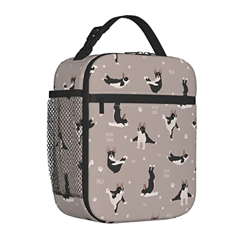 Mihain Yoga Dogs Boston Terrier Portable Lunch Bag For Boys And Girls,Lunch Box Tote Bag Soft Handbag,Thick Insulated Cooler Bag Lunchbag For Men Women Teens Work Outdoor Travel Picnic Camping #TOP2