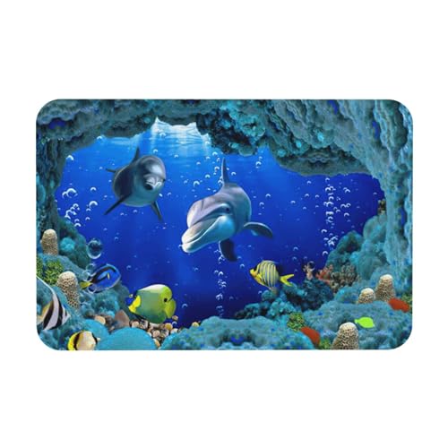 ENGhjes 3D-Unterwasserwelt, Fisch-Delphi-Druck, Badematte,...
