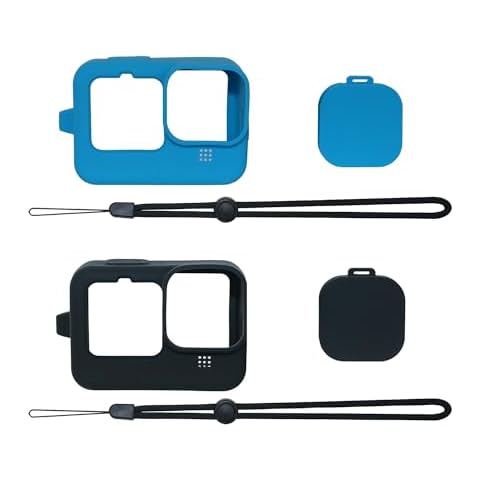 SIOTI Hero12 Black Protective Case, 2 Packs(Blue+Black)+ Lanyard + Lens Cap, Compatiable for Go Pro Hero 9/10/11/12 Black Cover