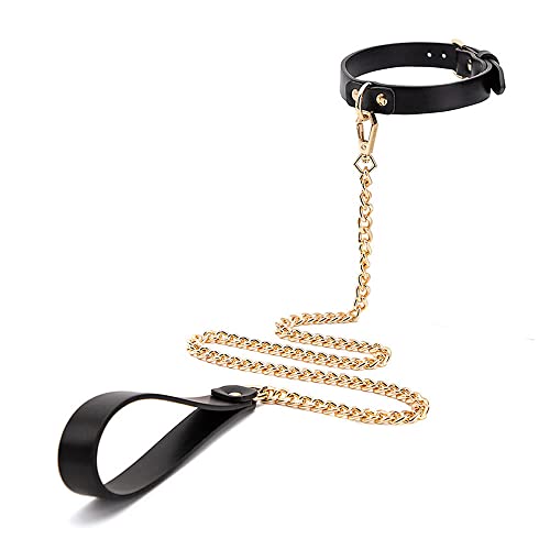 NEEMOSI SM Halsband mit Leine Ketten Set Geschirr PU-Leder Einstellbar Halsfessel 2 Stück Erwachsene Sklaven Halsbänder Frauen Sex Spielzeug BDSM Leine Slave Cosplay Choker Fetisch Collar Schwarz