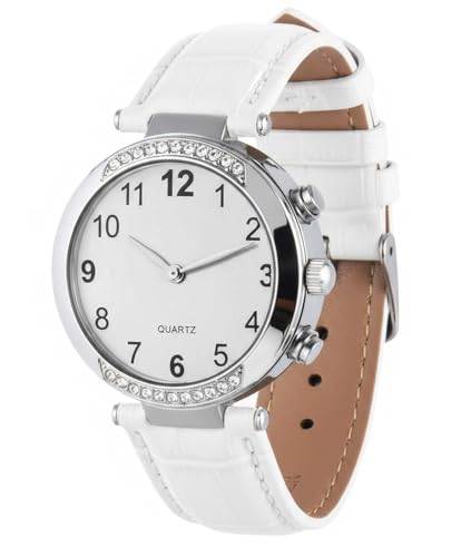 PASIVOLE Montre Parlante pour Femmes avec Voix Française Féminine, Heure et Date Parlantes Montre à Quartz Bracelet en Cuir pour Personnes Malvoyantes,...