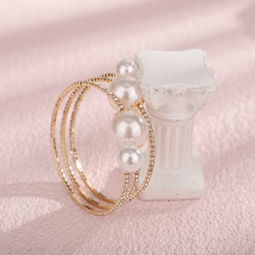 Xerling Big Pearl Bracelets Multi Layered Gold Rhinestones Hand Bracelets for Women Dainty Crystal Hand Jewelry for Wedding Bridal Statement Hand Chain Bracelets (Type B-Gold)4