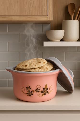 Image of Premium Insulated Casserole Hot Pot for Kitchen | Double Wall Hot Box for Chapati, Curry & Food Storage | Elegant Floral Design Casserole | Keeps Food Hot for Hours |