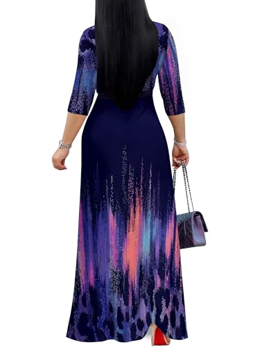 Image of PinkPatty Plus Size Dresses for Curvy Women V Neck Flowy Long Sleeves Wrap Maxi Dress Travel Vacation Outfits