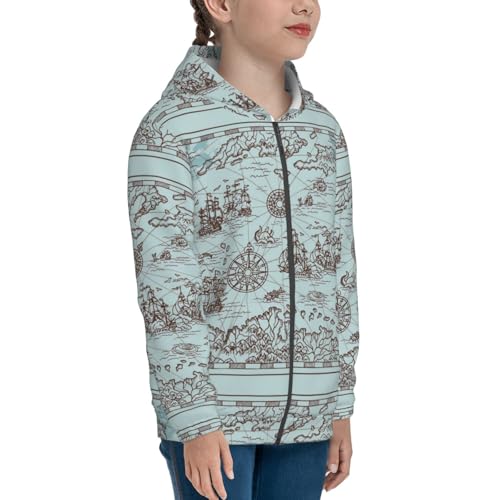 Pirate Adventure Map Kids Pullover Hoodies Boys Zip Up Sweatshirts Girls Athletic Clothes with Pocket4