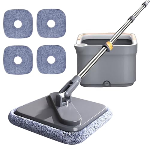 Juego de fregona cuadrada giratoria de 360° con cubo autolimpiante y 4 almohadillas reutilizables para una limpieza eficiente del suelo, bañera y manta, perfecto para soluciones de limpieza del hogar