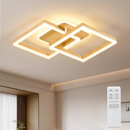 ANTENLICHT plafoniera led soffitto moderna plafoniera salotto Dimmerabile, 40W 3600LM Lampada da Soffitto, Funzione di Memoria, per Soggiorno, Camera da Letto, Sala da Pranzo, Ottica Legno 65x42x12cm