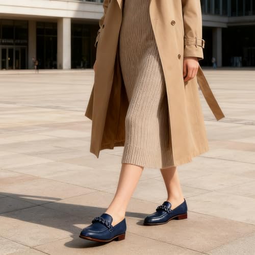 Image of MOOMMO Women Comfortable Suede Loafer Flats Round Closed Toe Slip On Penny Loafers Knitted Strap Oxford Loafer Shoes for Office Ladies Work Daily Casual Club Driver Flats Spring Elegant 4-11 M US