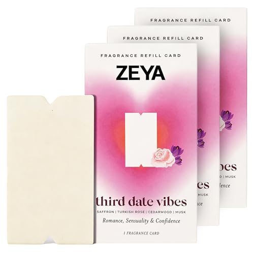 ZEYA - Third Date Vibes Fragrance Card Refills - for Portable Diffuser Saffron Rose Cedarwood Musk Aroma for Home & Car Use - 3 Pack